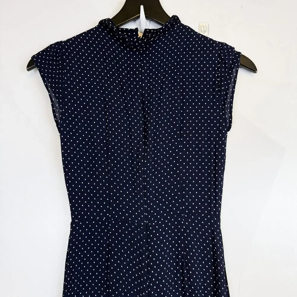 Reformation Elaine Navy Blue Polka Dot Mock Neck Wide Leg Jumpsuit - 2 - Picture 7 of 10